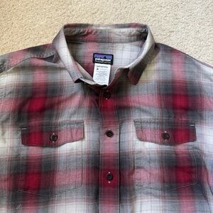 Patagonia Men's Black and Red Plaid Button Down Shirt